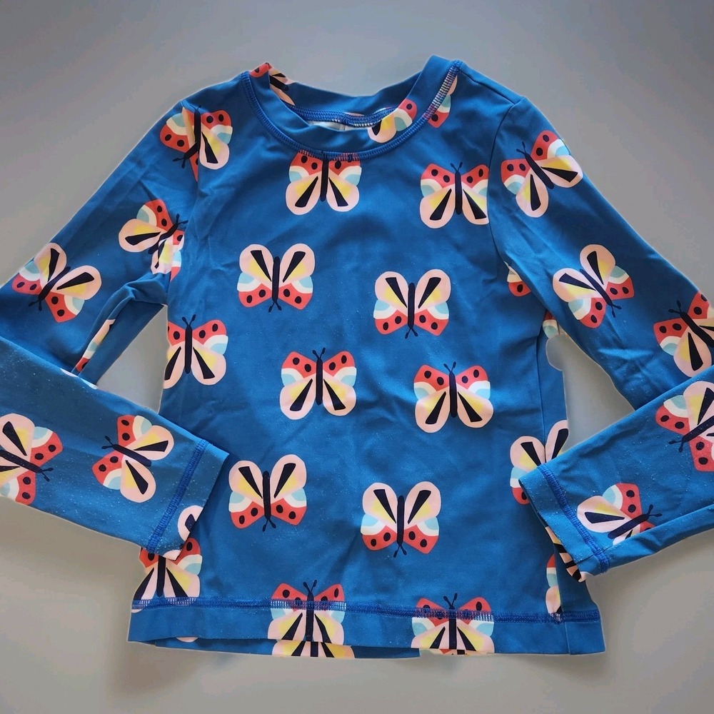 Hanna Andersson Butterfly Print Rashguard Swim Long Top Size 6-7 Blue